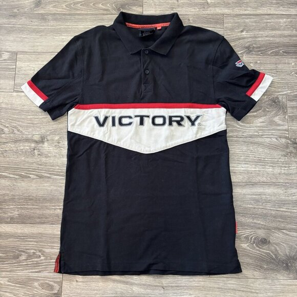 Victory Motorcycle Polo Shirt Mens S Black Red White Logo Bikers EUC - Picture 1 of 12